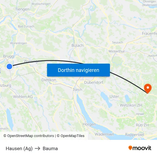 Hausen (Ag) to Bauma map