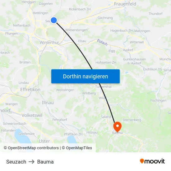 Seuzach to Bauma map
