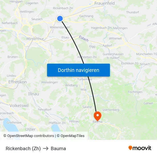 Rickenbach (Zh) to Bauma map