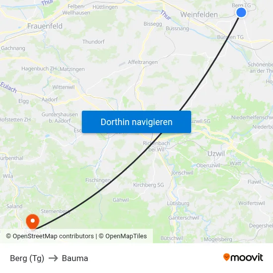 Berg (Tg) to Bauma map