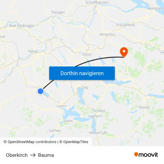 Oberkirch to Bauma map