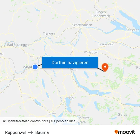Rupperswil to Bauma map