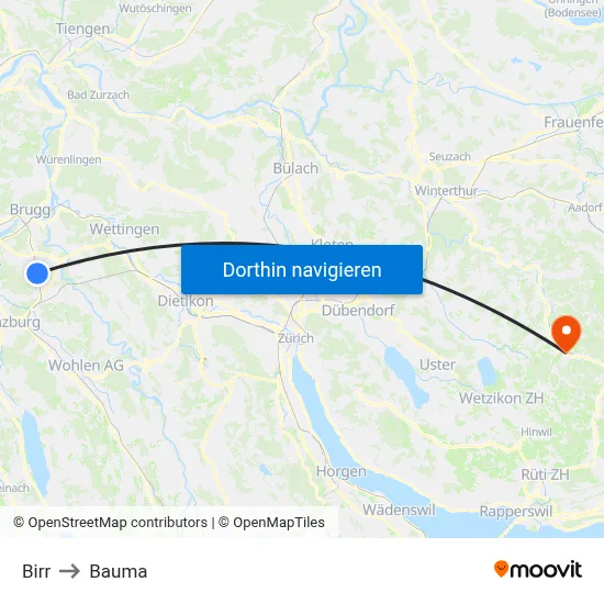 Birr to Bauma map