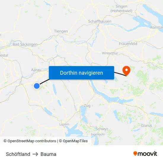 Schöftland to Bauma map
