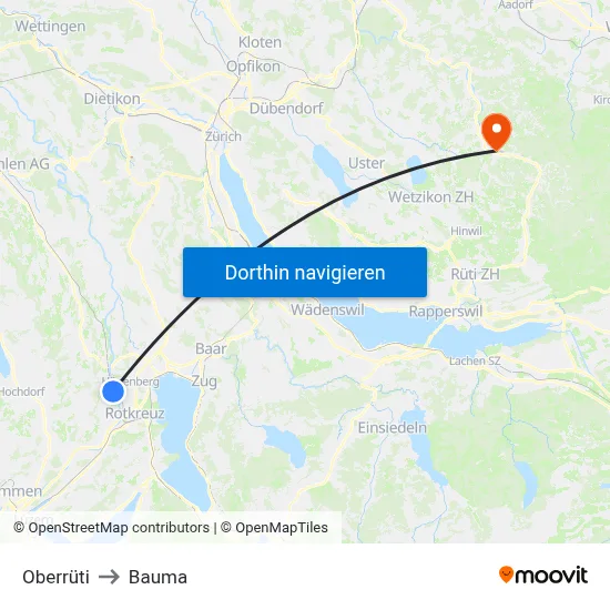 Oberrüti to Bauma map