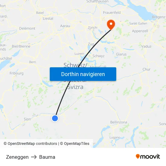 Zeneggen to Bauma map