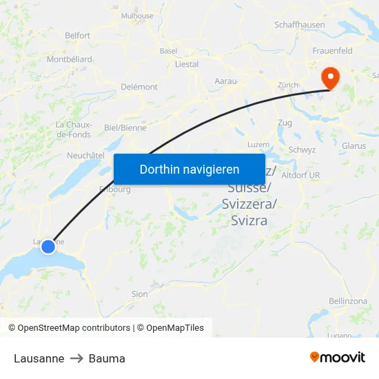 Lausanne to Bauma map
