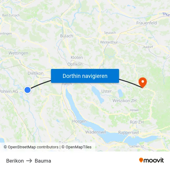 Berikon to Bauma map