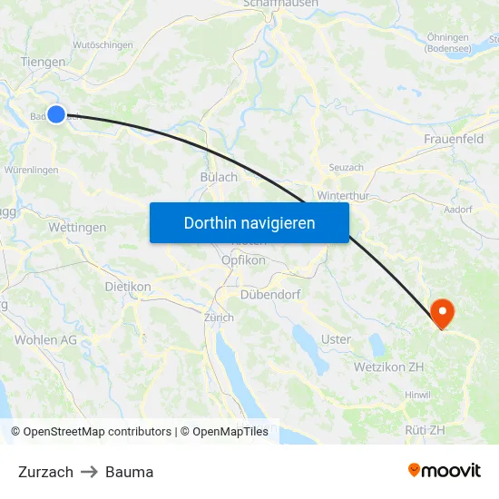 Zurzach to Bauma map