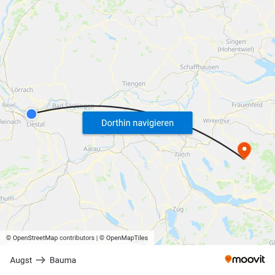 Augst to Bauma map