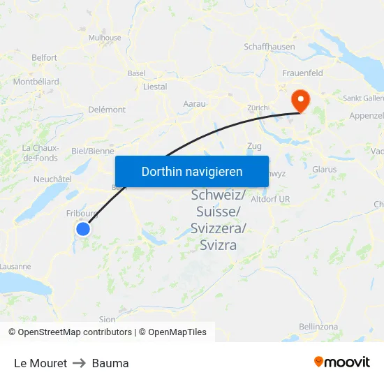 Le Mouret to Bauma map
