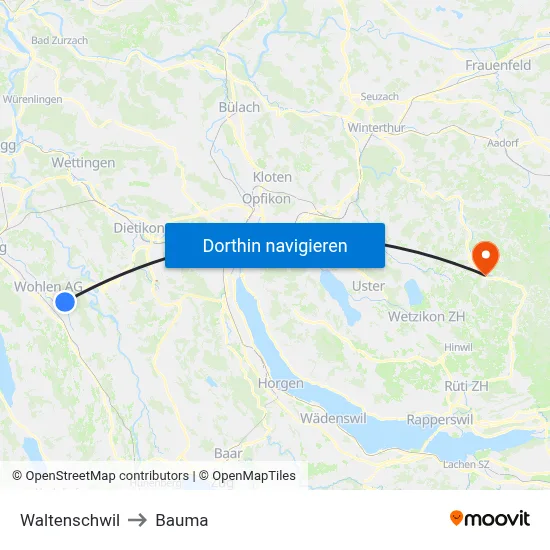 Waltenschwil to Bauma map