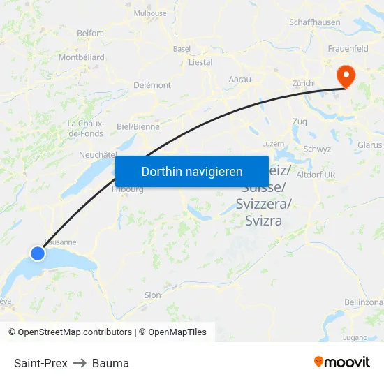 Saint-Prex to Bauma map