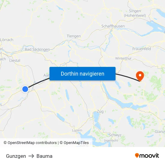 Gunzgen to Bauma map