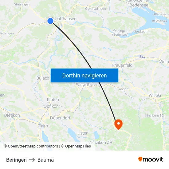 Beringen to Bauma map