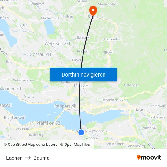 Lachen to Bauma map