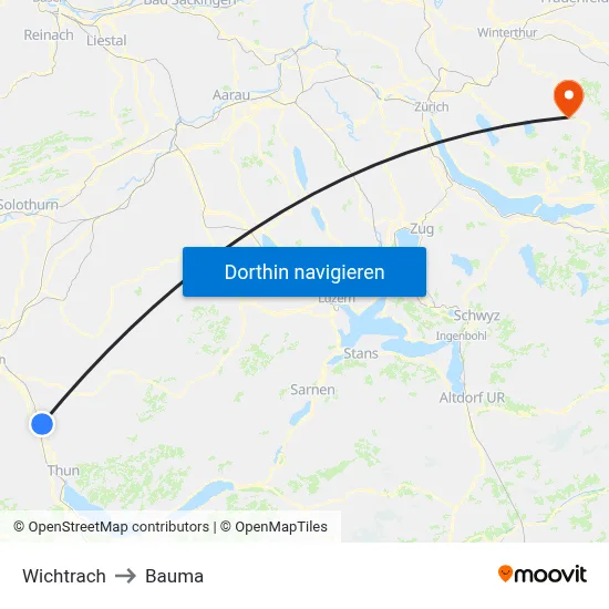 Wichtrach to Bauma map