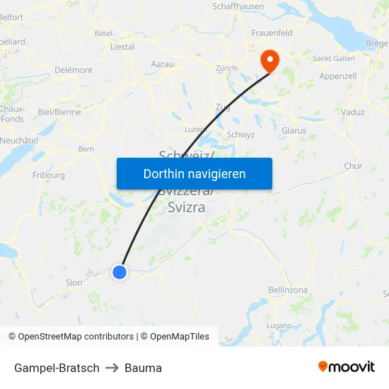 Gampel-Bratsch to Bauma map