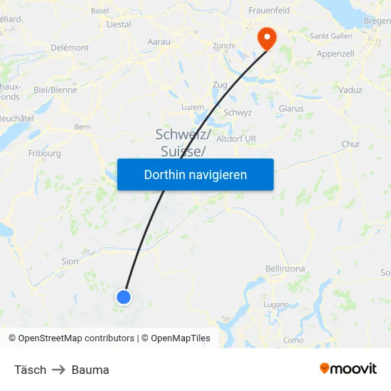 Täsch to Bauma map