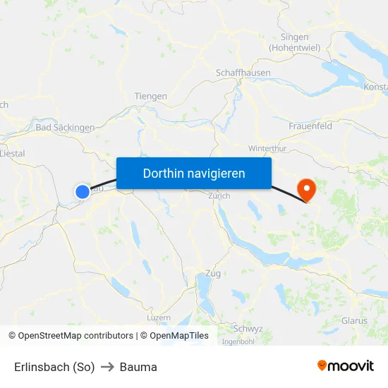 Erlinsbach (So) to Bauma map