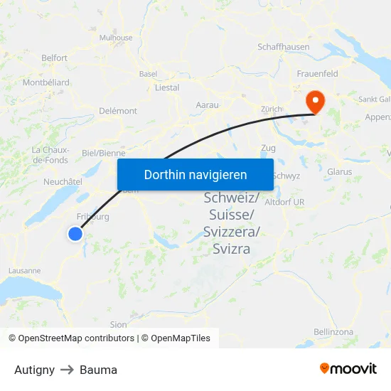 Autigny to Bauma map