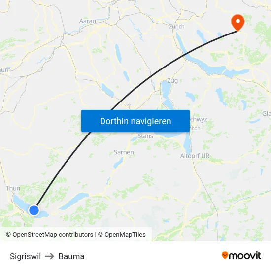 Sigriswil to Bauma map