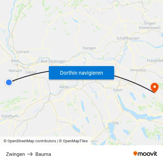 Zwingen to Bauma map
