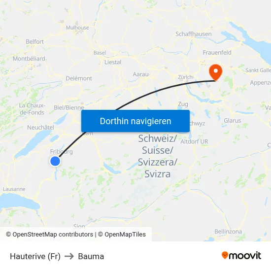 Hauterive (Fr) to Bauma map