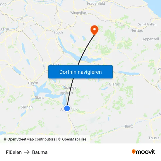 Flüelen to Bauma map