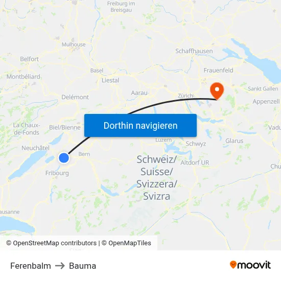 Ferenbalm to Bauma map