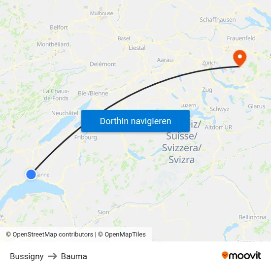 Bussigny to Bauma map