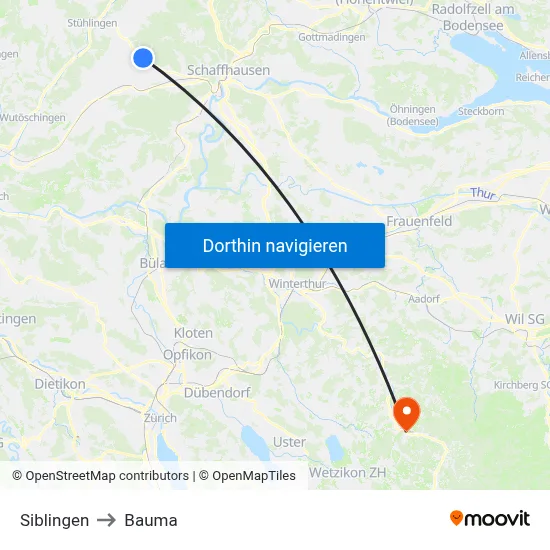 Siblingen to Bauma map