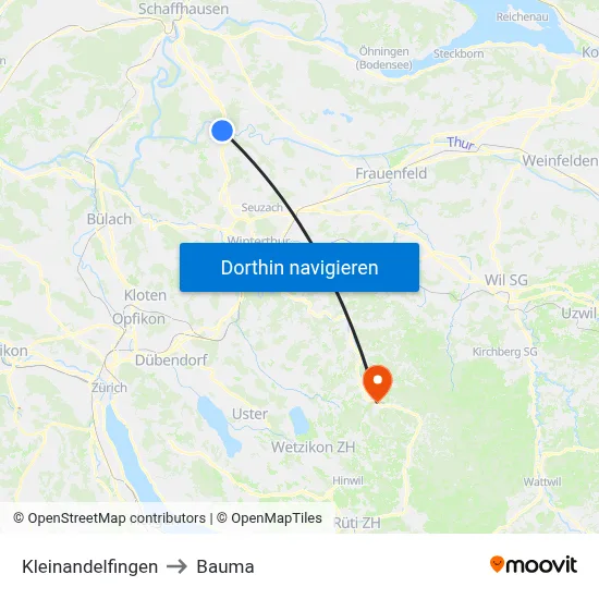 Kleinandelfingen to Bauma map