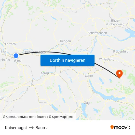 Kaiseraugst to Bauma map