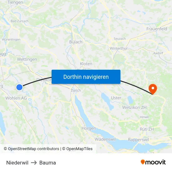 Niederwil to Bauma map