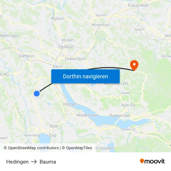 Hedingen to Bauma map