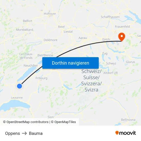 Oppens to Bauma map