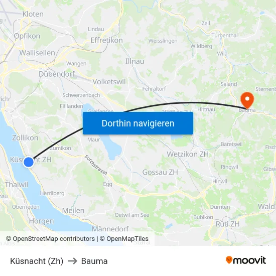 Küsnacht (Zh) to Bauma map