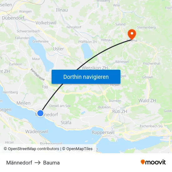 Männedorf to Bauma map