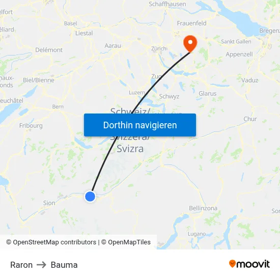 Raron to Bauma map
