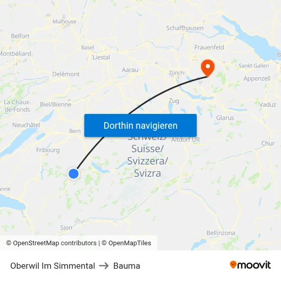 Oberwil Im Simmental to Bauma map
