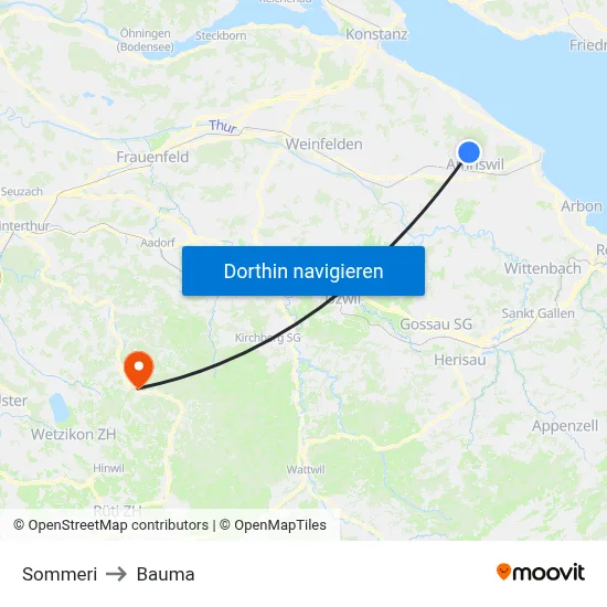 Sommeri to Bauma map