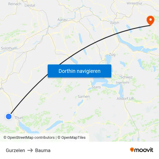 Gurzelen to Bauma map