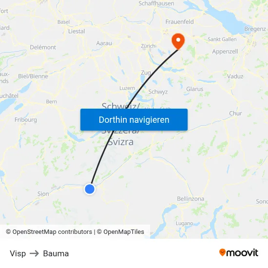 Visp to Bauma map