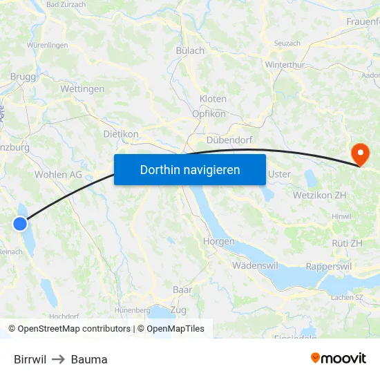 Birrwil to Bauma map