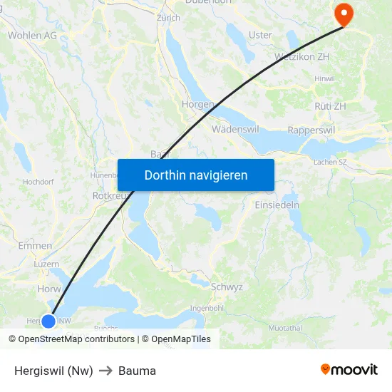 Hergiswil (Nw) to Bauma map