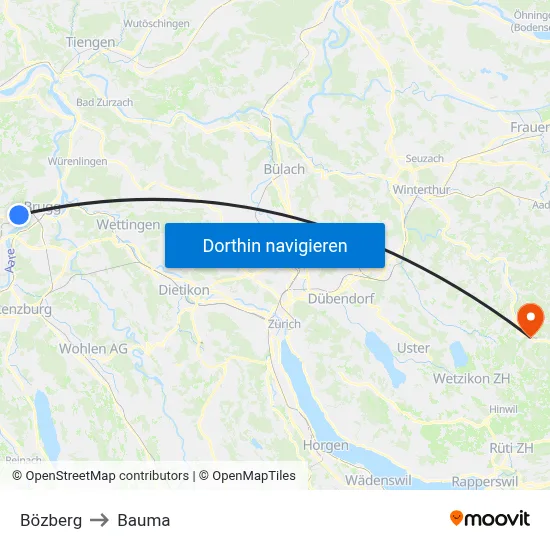 Bözberg to Bauma map
