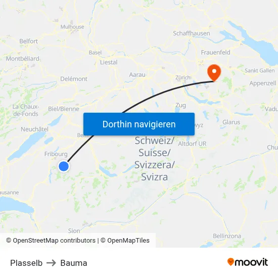 Plasselb to Bauma map