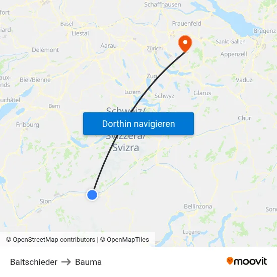 Baltschieder to Bauma map