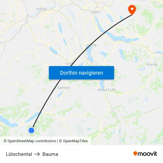 Lütschental to Bauma map